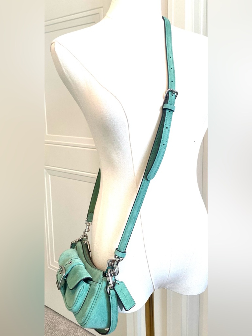 Coach Suede Soho Mini Shoulder Bag Baguette Leather Trim + Crossbody CDB12 Style - Picture 11 of 16